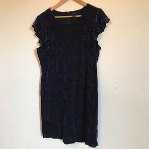 Black & Blue Floral Velvet Dress